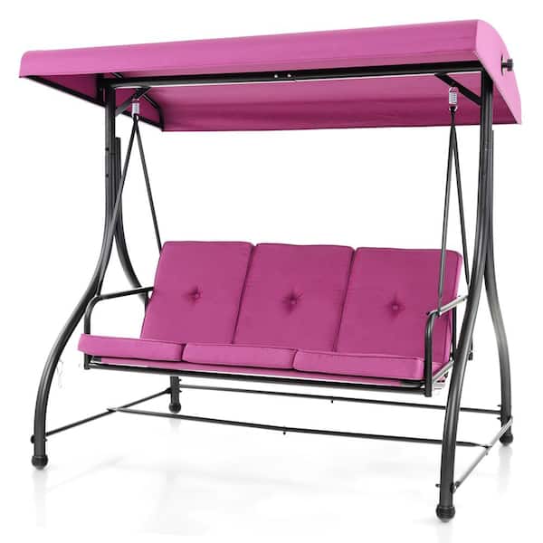 Costway 3-Person Metal Outdoor Converting Patio Swing Glider Adjustable Canopy Porch Swing Red