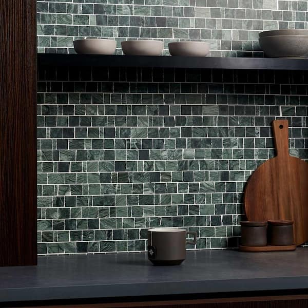 Heritage Verde Green 6 in. x 0.37 in. Hand Clipped Joint Honed Marble Mosaic Floor and Wall Tile Sample