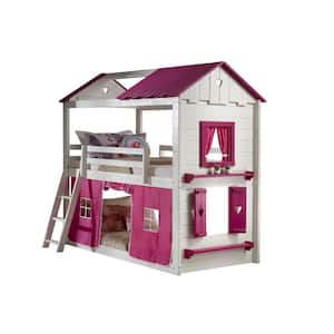 White and Pink Sweet Heart Bunk Bed with Pink Tent Kit