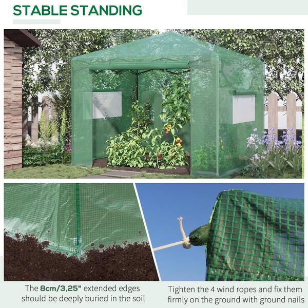 Outsunny 10 ft. W x ft. D Green Steel Portable Pop-up Walk-In Greenhouse  with Roll-up Door and Windows 845-414V03 The Home Depot