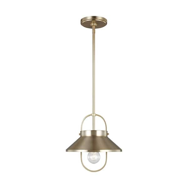Generation Lighting Dormer 1-Light Satin Brass Hanging Pendant with Metal Shade