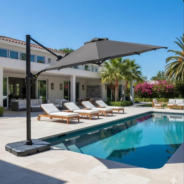 10ft half patio umbrella VAMOP 10 ft. Aluminum Cantilever Market Tilt Half Patio Umbrella in Gray with 360° Rotation and Heavy-Duty Polyester Canopy