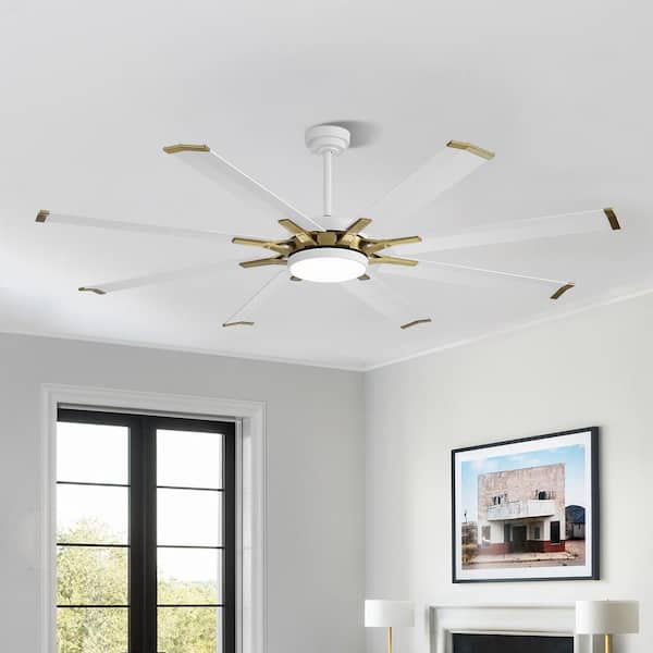 72 in. (6 ft.) Indoor Aluminum Blades Ceiling Fan with Integrated LED, White and Gold