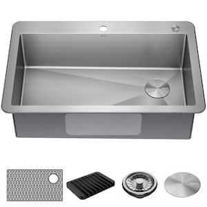 Marca 33 in. Drop-in/Undermount Single Bowl 18 Gauge Stainless Steel Kitchen Sink with Accessories