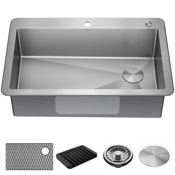 Delta Marca 33 in. Drop-in/Undermount Single Bowl 18 Gauge Stainless Steel Kitchen Sink with Accessories