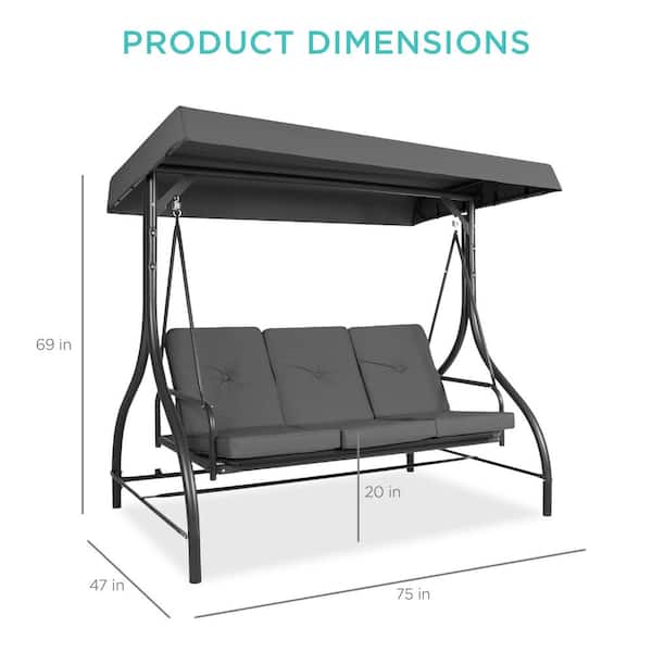 Best Choice Products 3-Person Canopy Porch Swing with Gray
