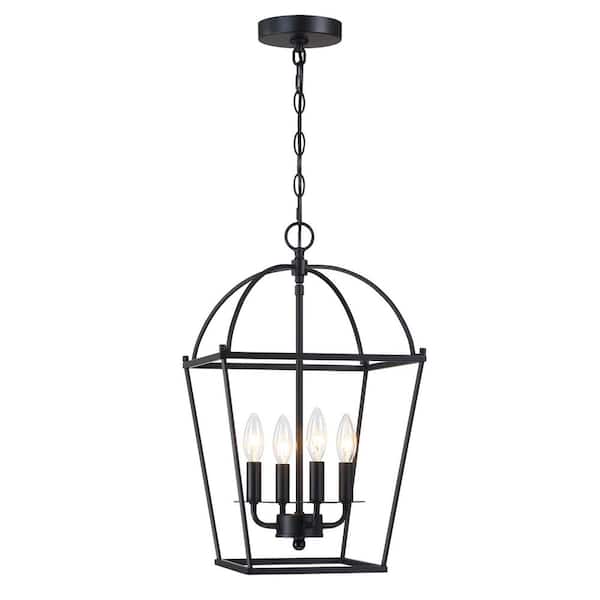 21"H 4 lights Matte Black Chandelier with No Bulbs Included