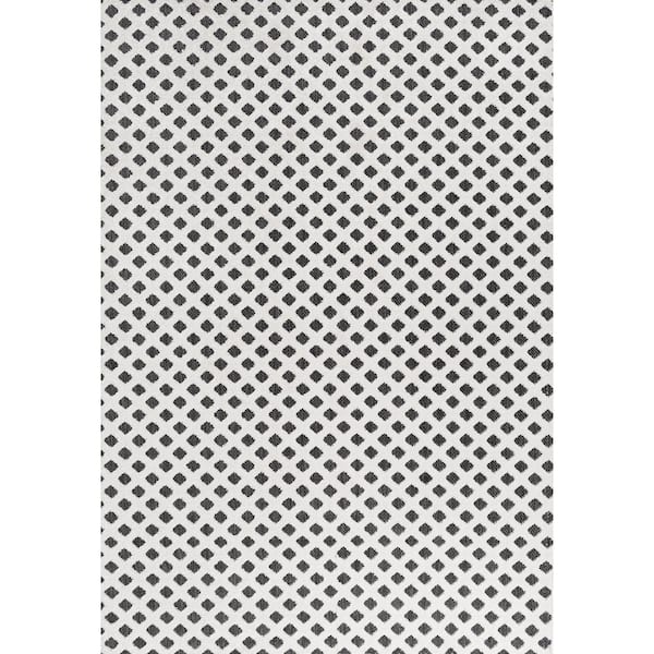 Rabat High-Low Pile Mini-Diamond Trellis White/Black 5 ft. x 8 ft. Indoor/Outdoor Area Rug