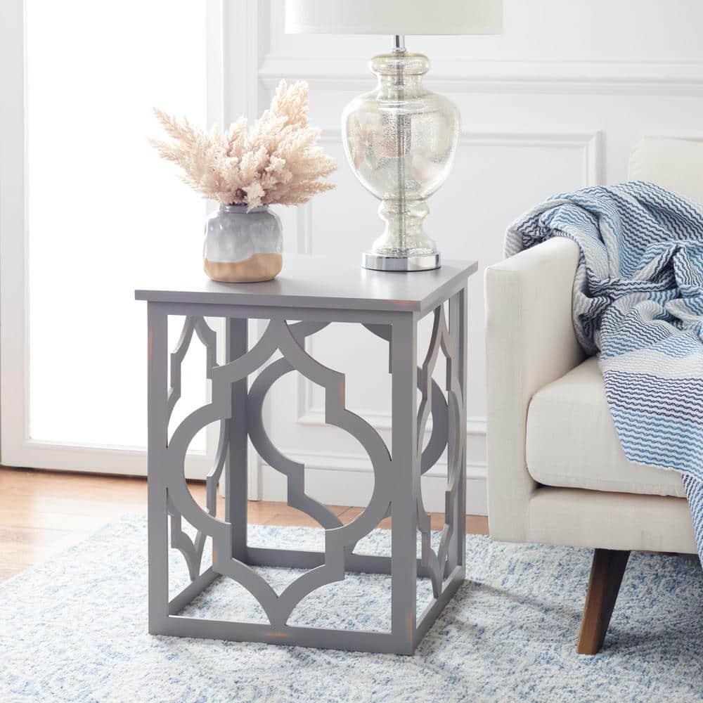 Milo Taupe Wood and Metal Rectangular End Table