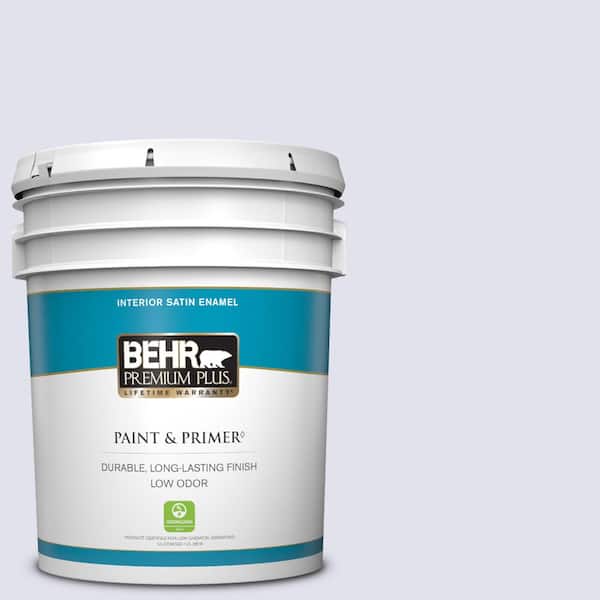 BEHR PREMIUM PLUS 5 gal. #M550-1 White Lavender Satin Enamel Low Odor Interior Paint & Primer