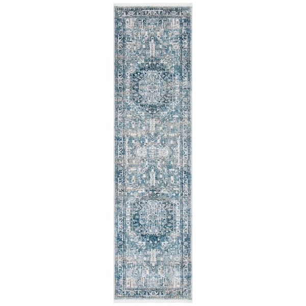 Victoria 2 ft. x 12 ft. Blue/Gray Border Runner Rug