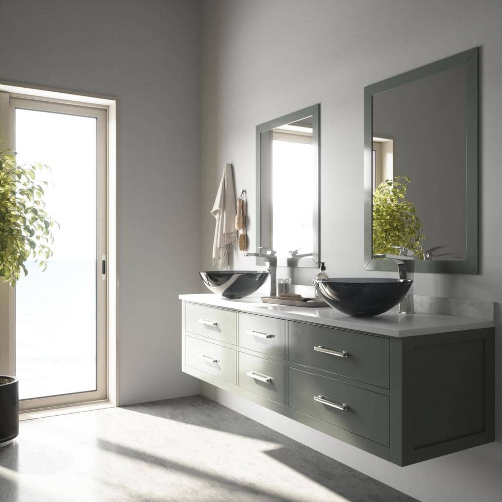 Giovanni Sheer Black Glass Round Vessel Bathroom Sink