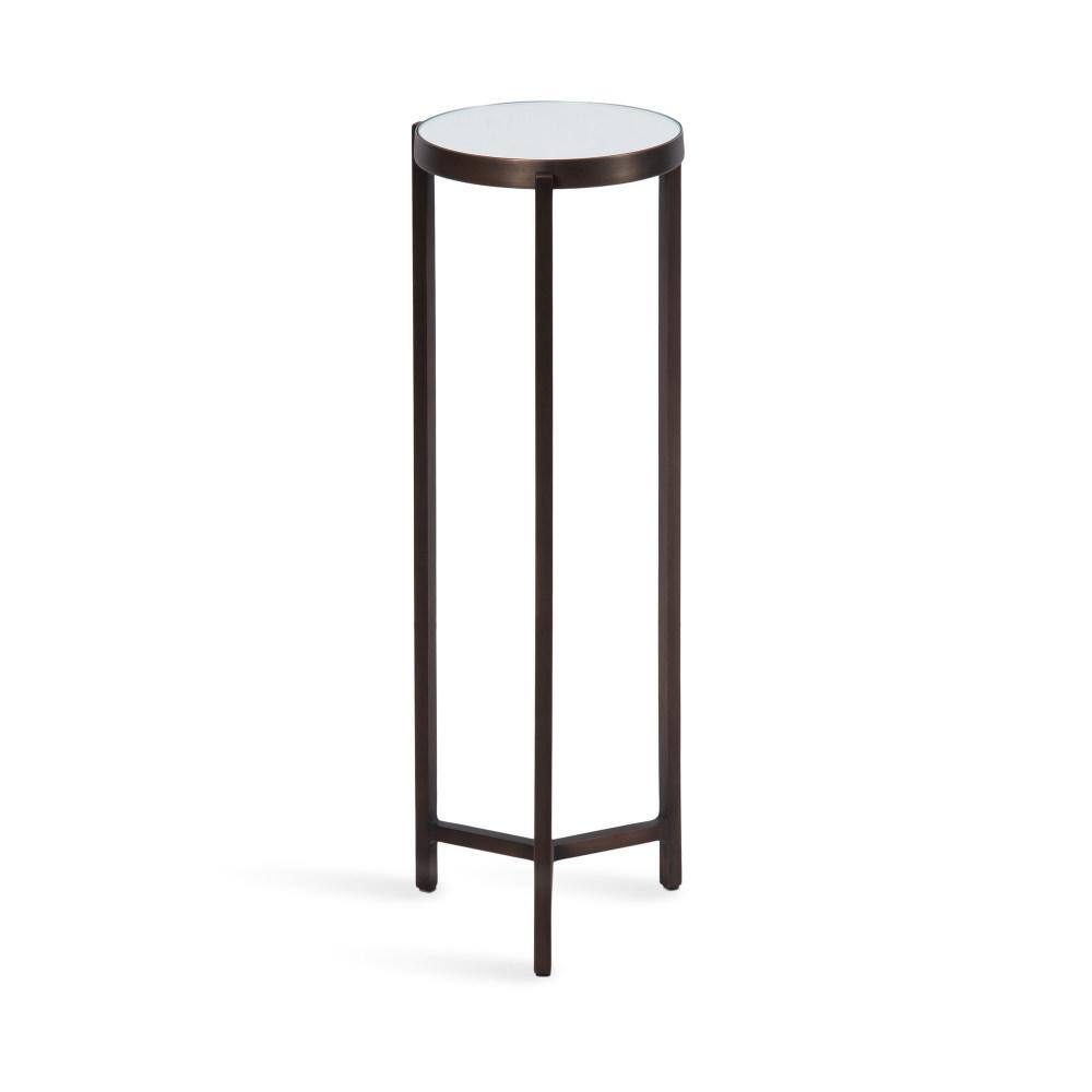 Bronze Metal Mirrored Round Drink Table, 9 x 9 x 23