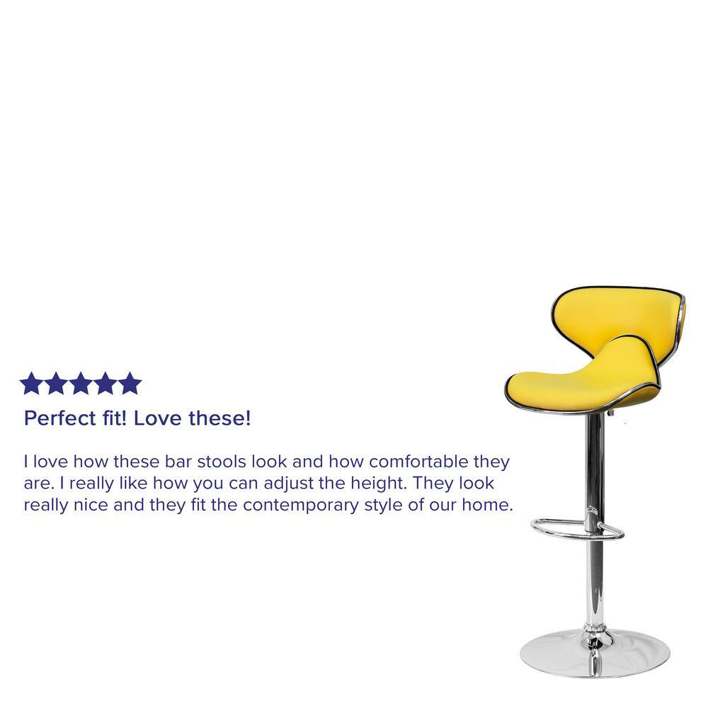 Yellow Vinyl Adjustable Swivel Barstool with Chrome Base