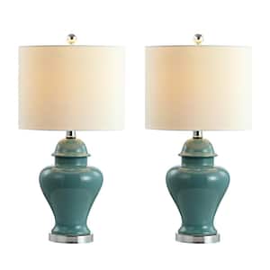 Qin 22 in. Ceramic/Iron Classic Cottage LED Table Lamp Set of 2, Jade Green
