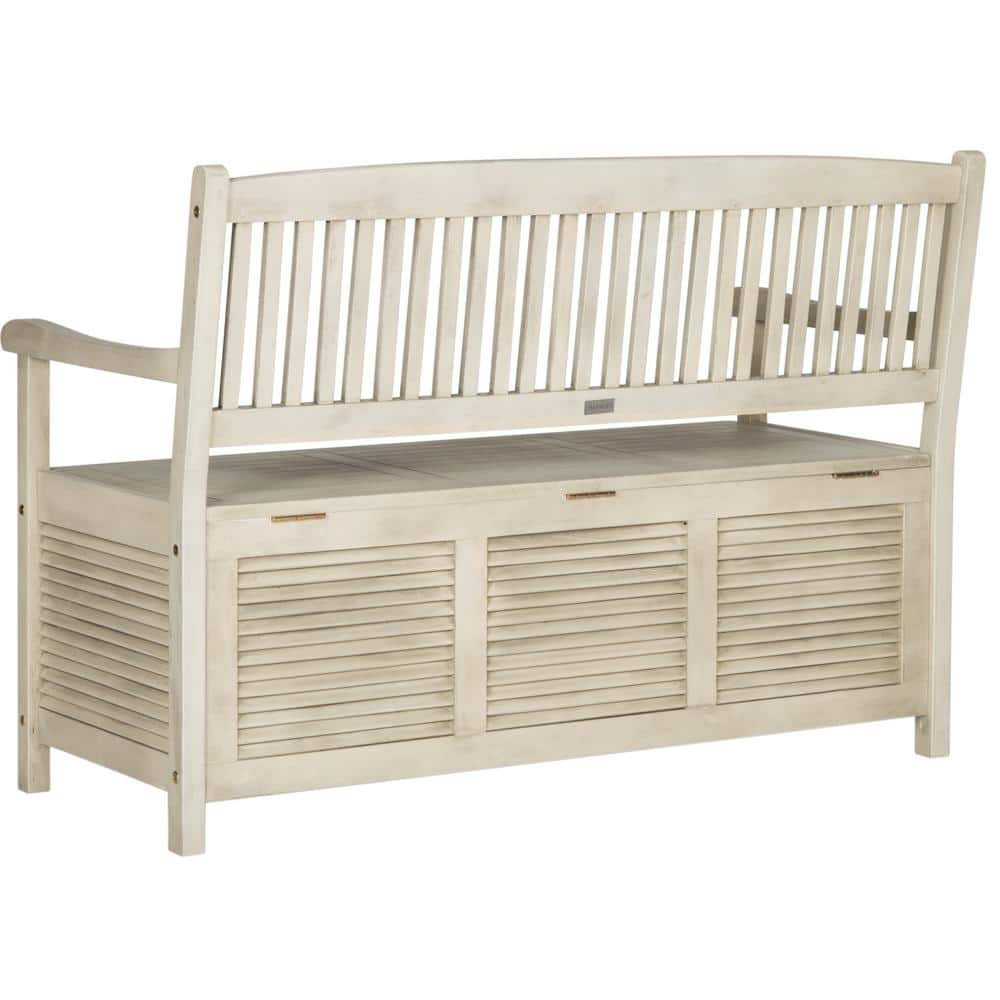 Distressed White Acacia Outdoor Storage Bench