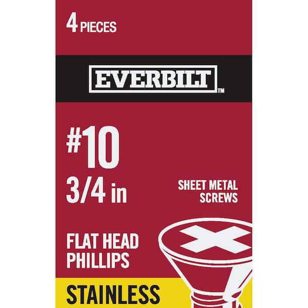 Everbilt #10 x 3/4 in. Phillips Flat-Head Sheet Metal Screws (4 per Pack)