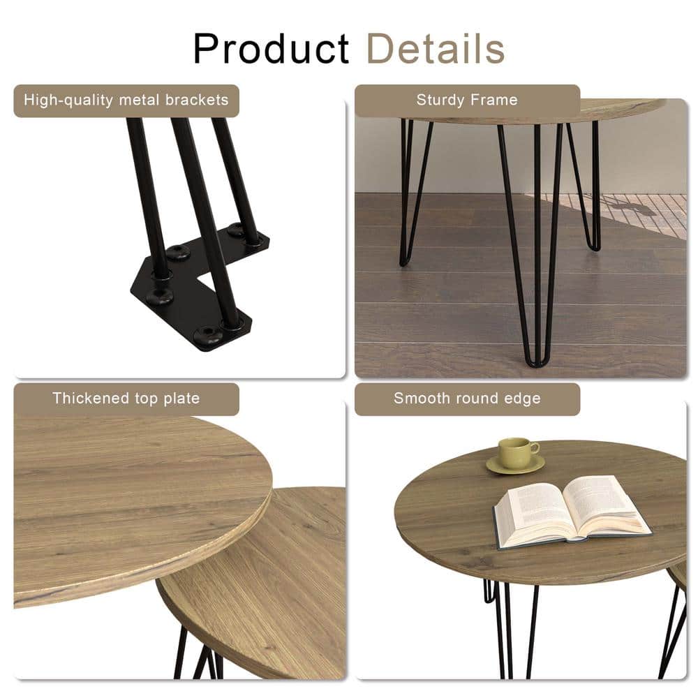 Rustic Brown Round Nesting Coffee Table Set with MDF Top