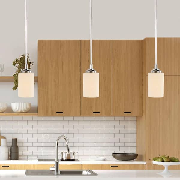 Bel Air Lighting Mod Pod 1-Light Polished Chrome Mini Pendant Light Fixture with Frosted Glass Cylinder Shade