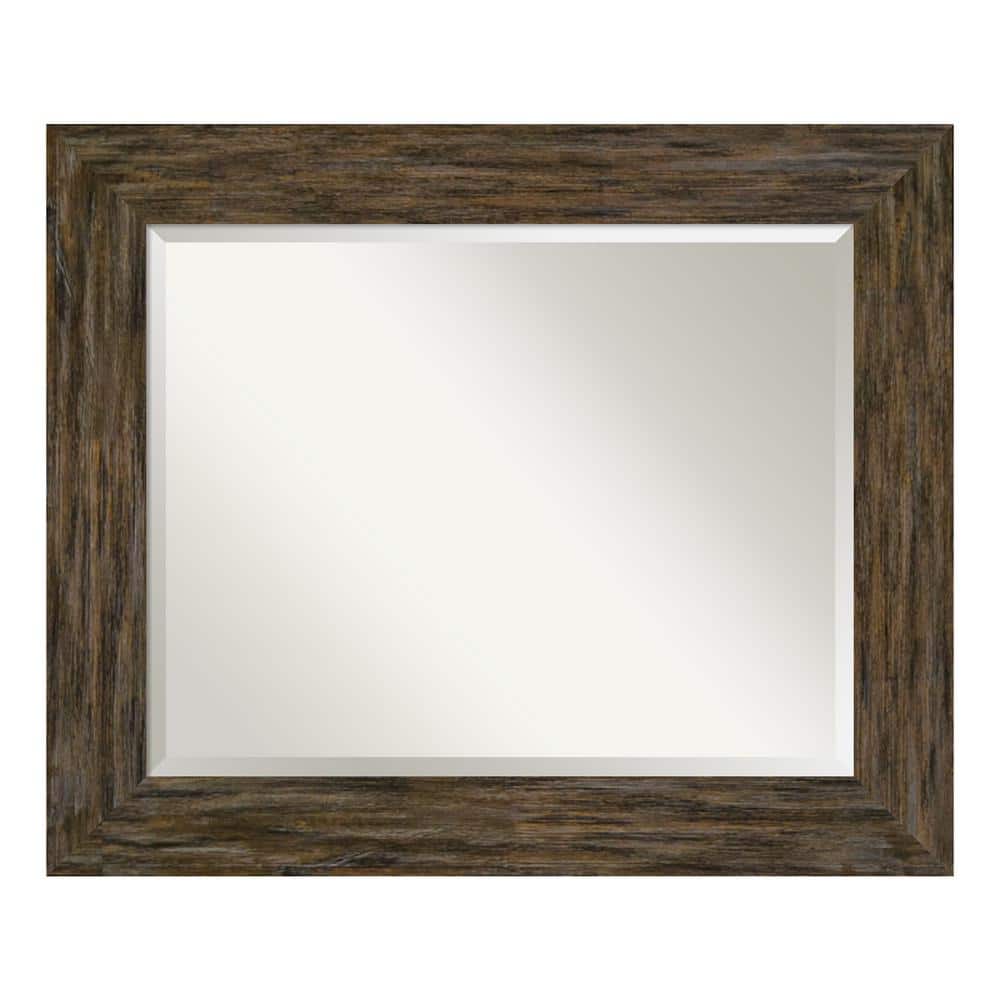 Fencepost Brown 35 in. x 29 in. Beveled Rectangle Wood Framed Bathroom Wall Mirror in Brown price history on PriceWatchPro