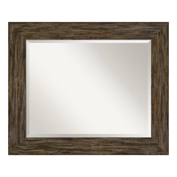 Amanti Art Fencepost Brown 35 in. x 29 in. Beveled Rectangle Wood Framed Bathroom Wall Mirror in Brown