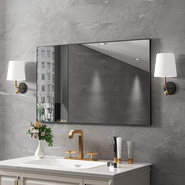 48 in. W x 30 in. H Rectangular Beveled Metal Framed Wall Bathroom Vanity Mirror in Black