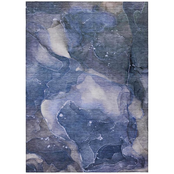 HomeRoots Blue 10 ft. x 14 ft. Woven Abstract Polyester Rectangle Indoor/Outdoor Area Rug