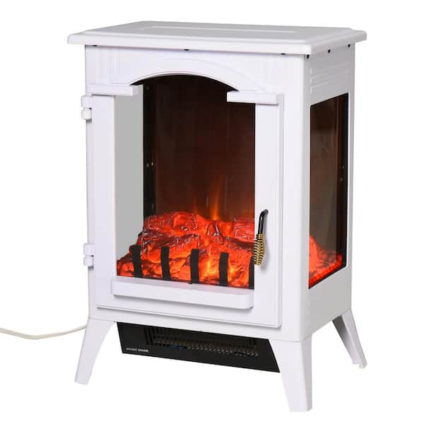 ToolCat 16.5 in. Freestanding Electric Fireplace Stove in White, with Realistic LED Flames and Overheating Protection