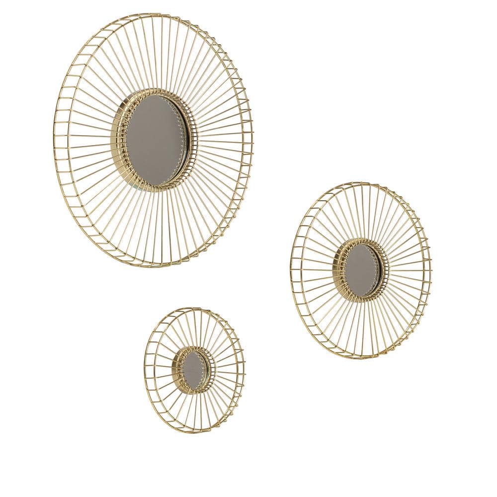 Ariston Gold Sunburst Frameless Round Wall Mirrors Set of 3