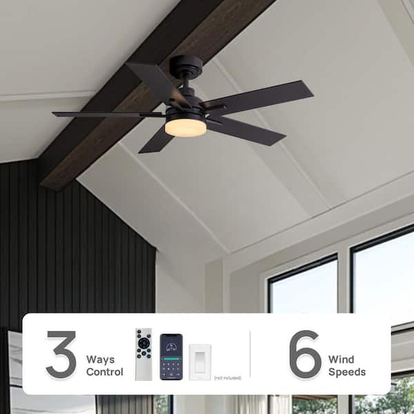 44 in. Modern Smart Indoor Black Ceiling Fan with Dimmable LED Light and APP Remote Control