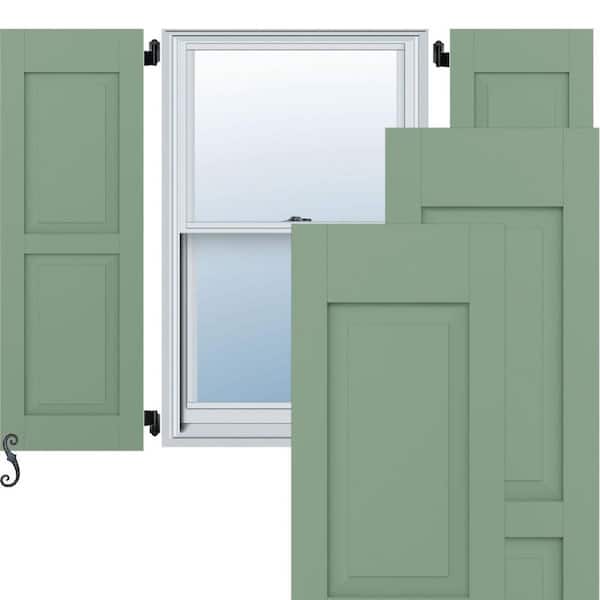 Ekena Millwork 12-in W x 41-in H Americraft Two Equal Raised Panel Exterior Real Wood Shutters (Per Pair), Track Green