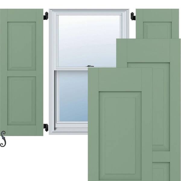 Ekena Millwork 18-in W x 77-in H Americraft Two Equal Raised Panel Exterior Real Wood Shutters (Per Pair), Track Green