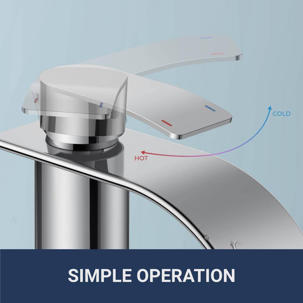 Chrome Single Handle Waterfall Bathroom Faucet with Pop-Up Drain