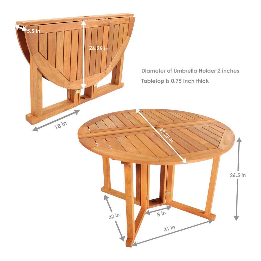 Malaysian Hardwood Round Gateleg Patio Table with Teak Oil Finish