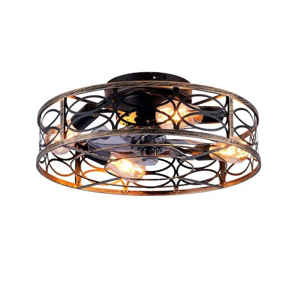 20 in. Bronze Flush Mount Caged Ceiling Fan with Remote Control