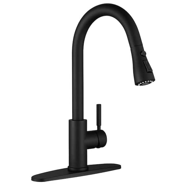 ruiling Modern Single-Handle Pull-Down Sprayer Kitchen Faucet with Lead-free in Stainless Steel Matte Black
