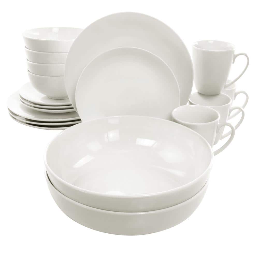 32-Piece Iris White Porcela in. Dinnerware and Serving Bowl Set (Service fo