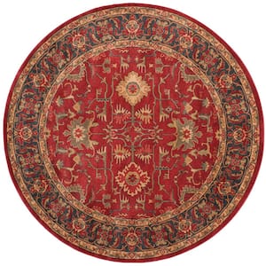Mahal Red/Navy 7 ft. x 7 ft. Round Border Area Rug