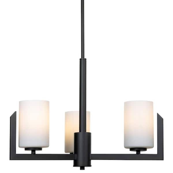 BELLADONNA Verona 3-Light Black Chandelier with Frosted Glass Shades