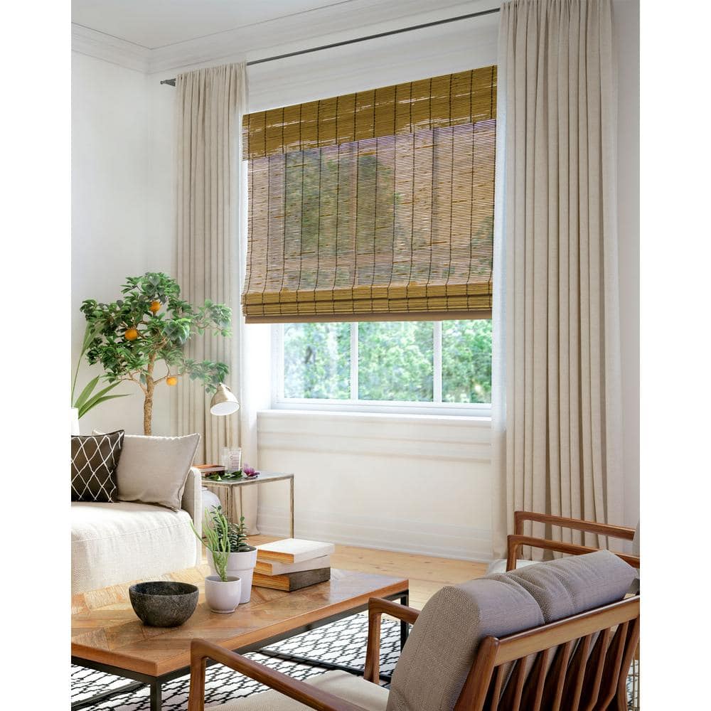 Fox Brown Cordless Bamboo Roman Outdoor Woven Shade 47" x 64"