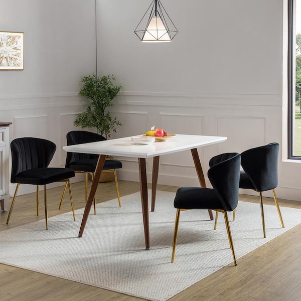 Milia Golden Legs Black Tufted Dining Chair (Set of 2)