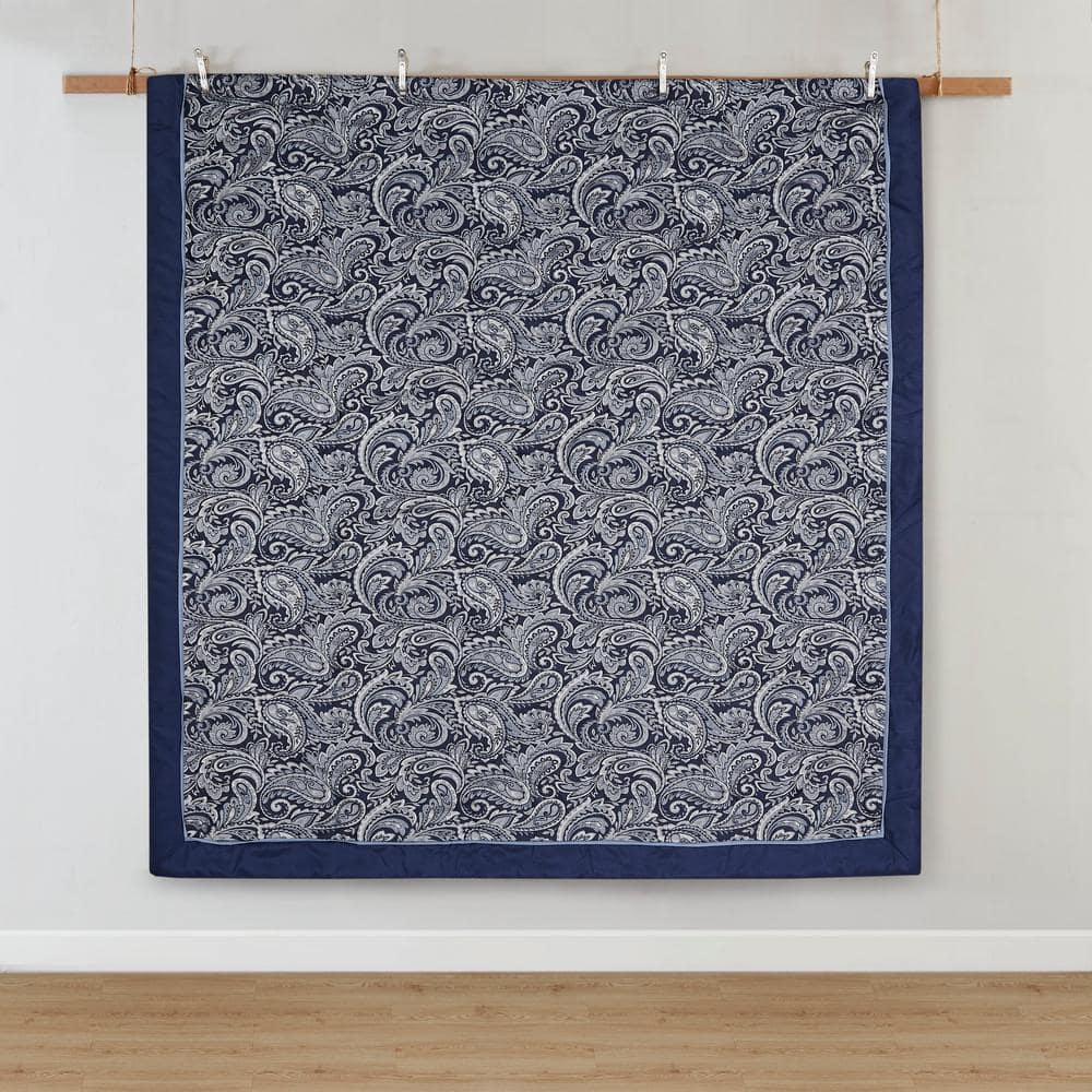 King Navy Blue Cotton Paisley Bed in a Bag Set