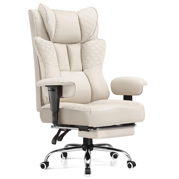 Big and Tall Office Chair Beige 400 lbs. Wide Ergonomic Gaming Chair with Deluxe Embossing Designed Arm Chair