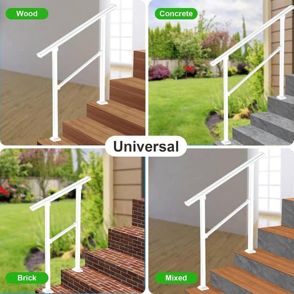 36 in. White Wrought Iron Straight Trellis Stair Handrail for 3-Step Outdoor and Indoor Safety Railing Kit