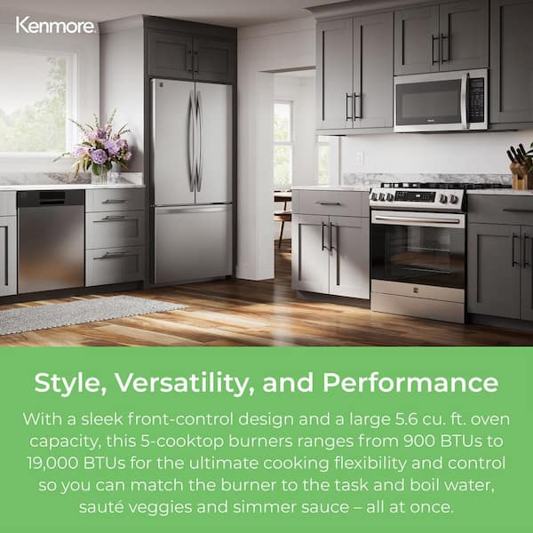 5.6 cu. ft. 5-Burner Gas Range in Stainless Steel with Fan Convection, Self Clean and Front Control