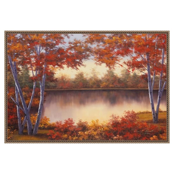 Amanti Art "Red and Gold" by Diane Romanello 1-Piece Floater Frame Giclee Nature Canvas Art Print 23 in. x 33 in.