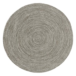 Braided Charcoal-White 6 ft. Round Reversible Transitional Polypropylene Indoor/Outdoor Area Rug