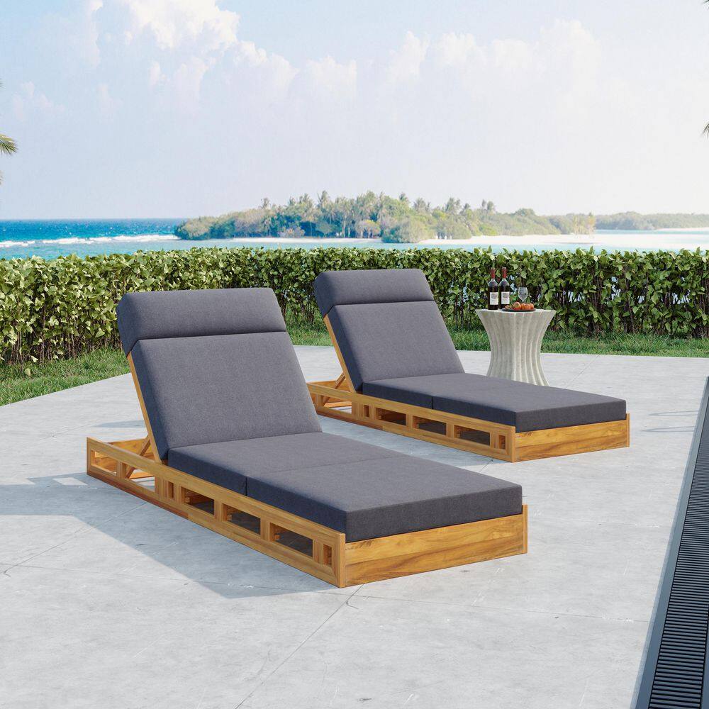 Gail Solid Wood Patio Outdoor Chaise Lounge with Quad-Folding Dark Gray Cushion, Adjustable Back, Teak Finish, 2 Pack price history on PriceWatchPro