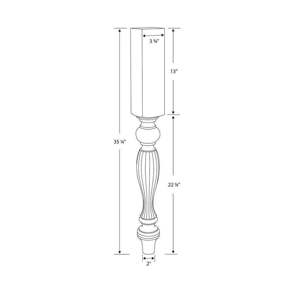 Unfinished Hard Maple French Kitchen Island Leg, 35.25"