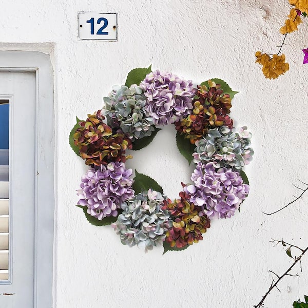 LIVING LUXURY 20 in. Purple Blue Artificial Hydrangea Flower Wreath